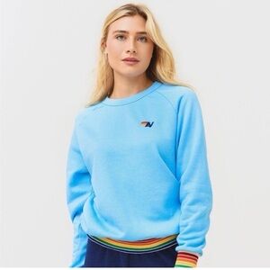 Blue Crewneck Sweatshirt with Rainbow Trim